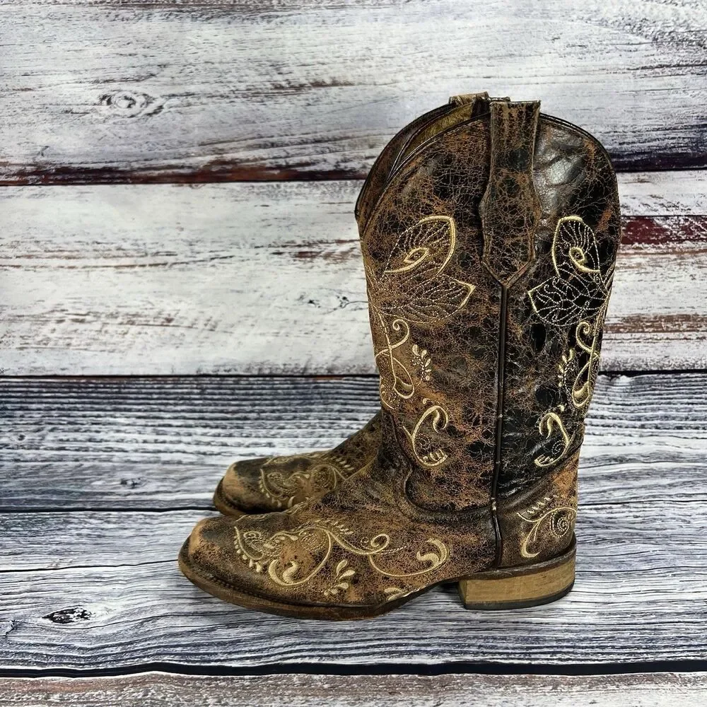 Corral Circle G Dragonfly L5079 Brown Square Toe Boots Women’s 9.5